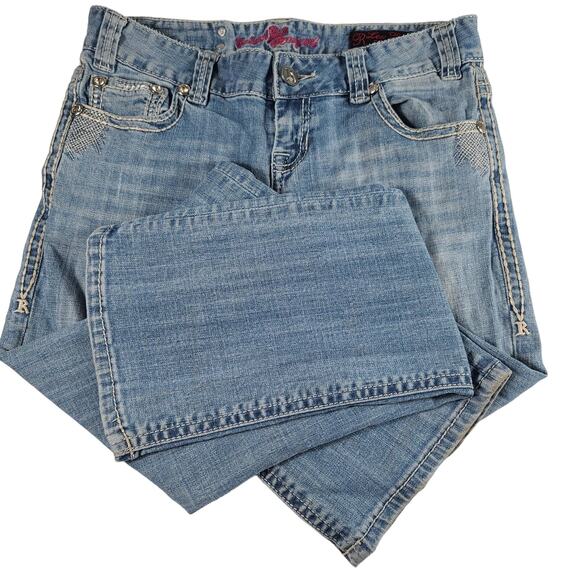 Rock & Roll Cowgirl Blue Denim Distressed Low Rise Jeans 27 x 34 - Picture 4 of 5